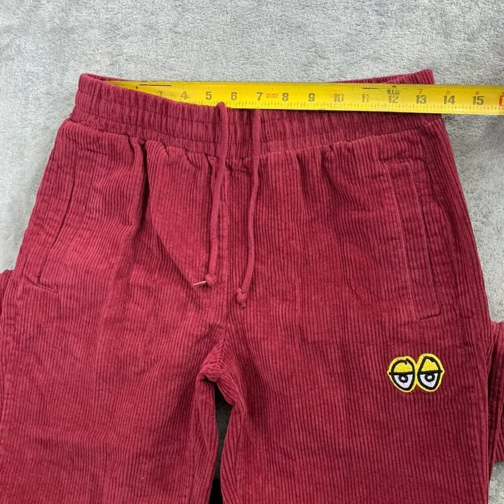 Krooked Skateboarding Pants Mens Small Maroon Corduroy Straight Leg Eyes Logo